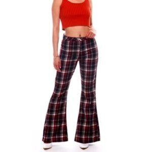 Almost Famous Plaid Flare Jeans Pink/Brown Size 9